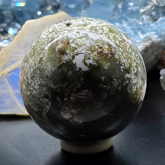 Moss Agate Sphere – Growth + Grounding - Picture 3 of 3